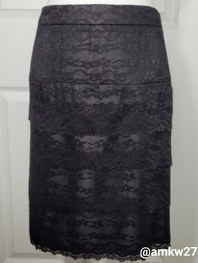 New Black Floral Lace Tiered Skirt by Sharango Size 10